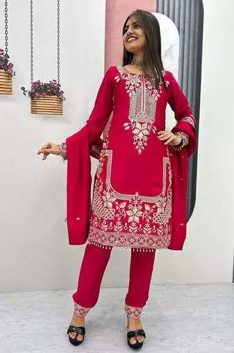 Womens new wedding wear heavy embroidery thread work kurta set