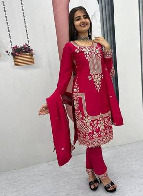 Womens wedding wear heavy embroidery thread work kurta set 4