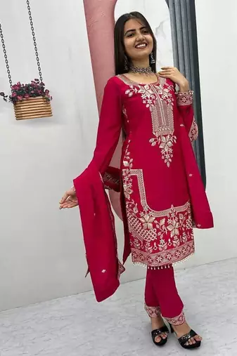 Womens new wedding wear heavy embroidery thread work kurta set