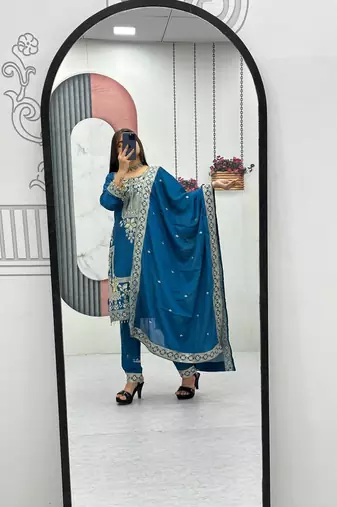 Womens new  wedding wear heavy embroidery thread work kurta set