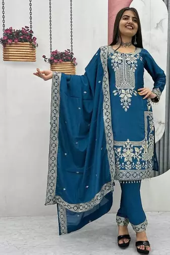 Womens new wedding wear heavy embroidery thread work kurta set