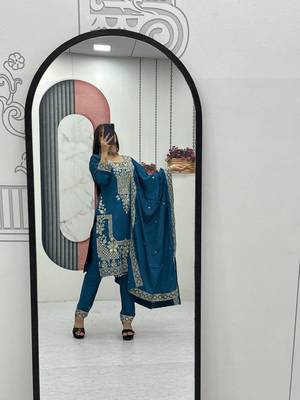 Womens wedding wear heavy embroidery thread work kurta set 4