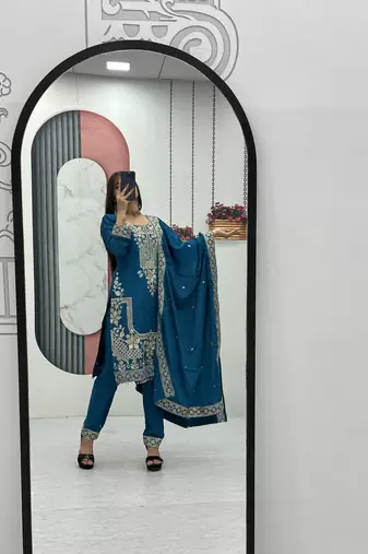 Womens new wedding wear heavy embroidery thread work kurta set