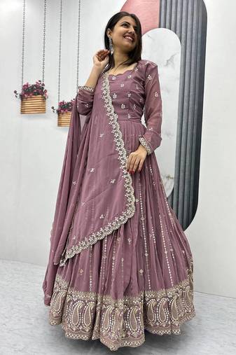 Womens new  heavy fox georgette fabric with heavy embroidery wrok gown  set
