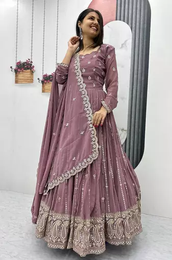Womens new  heavy fox georgette fabric with heavy embroidery wrok gown  set