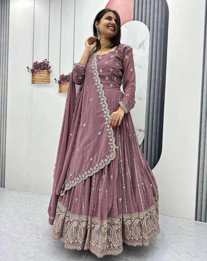 Womens new  heavy fox georgette fabric with heavy embroidery wrok gown  set