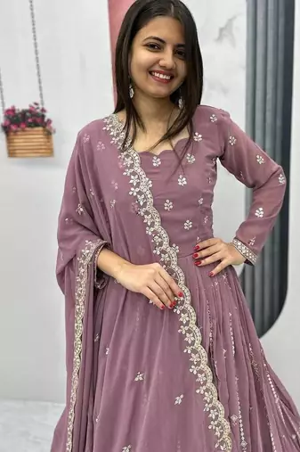 Womens heavy fox georgette fabric with heavy embroidery wrok gown set
