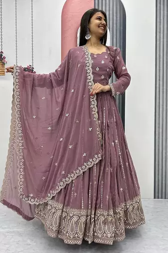 Womens heavy fox georgette fabric with heavy embroidery wrok gown set