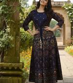Ftdiva women's embroidered anarkali blue printed kurti in rayon