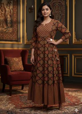 Ftdiva women's embroidered anarkali rayon long kurti in multicolor  ( long kurti, festive kurti, kurti for women,) 1