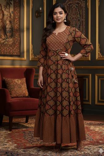 Ftdiva women's embroidered anarkali rayon long kurti in multicolor  ( long kurti, festive kurti, kurti for women,)