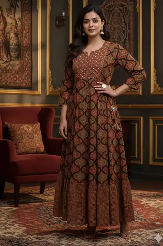 Ftdiva women's embroidered anarkali rayon long kurti in multicolor  ( long kurti, festive kurti, kurti for women,)