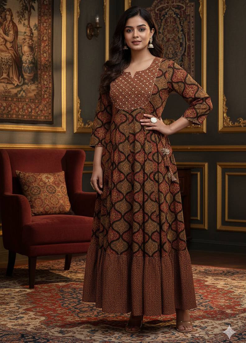 Ftdiva women's embroidered anarkali rayon long kurti in multicolor  ( long kurti, festive kurti, kurti for women,)