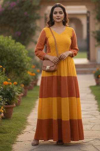 Ftdiva women's solid viscose rayon anarkali kurti in multicolor