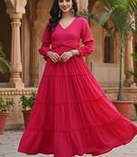 Ftdiva women's solid cotton anarkali kurti in magenta