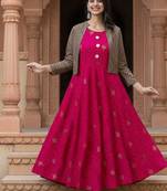 Ftdiva women's rayon anarkali kurti with jacket in deep pink