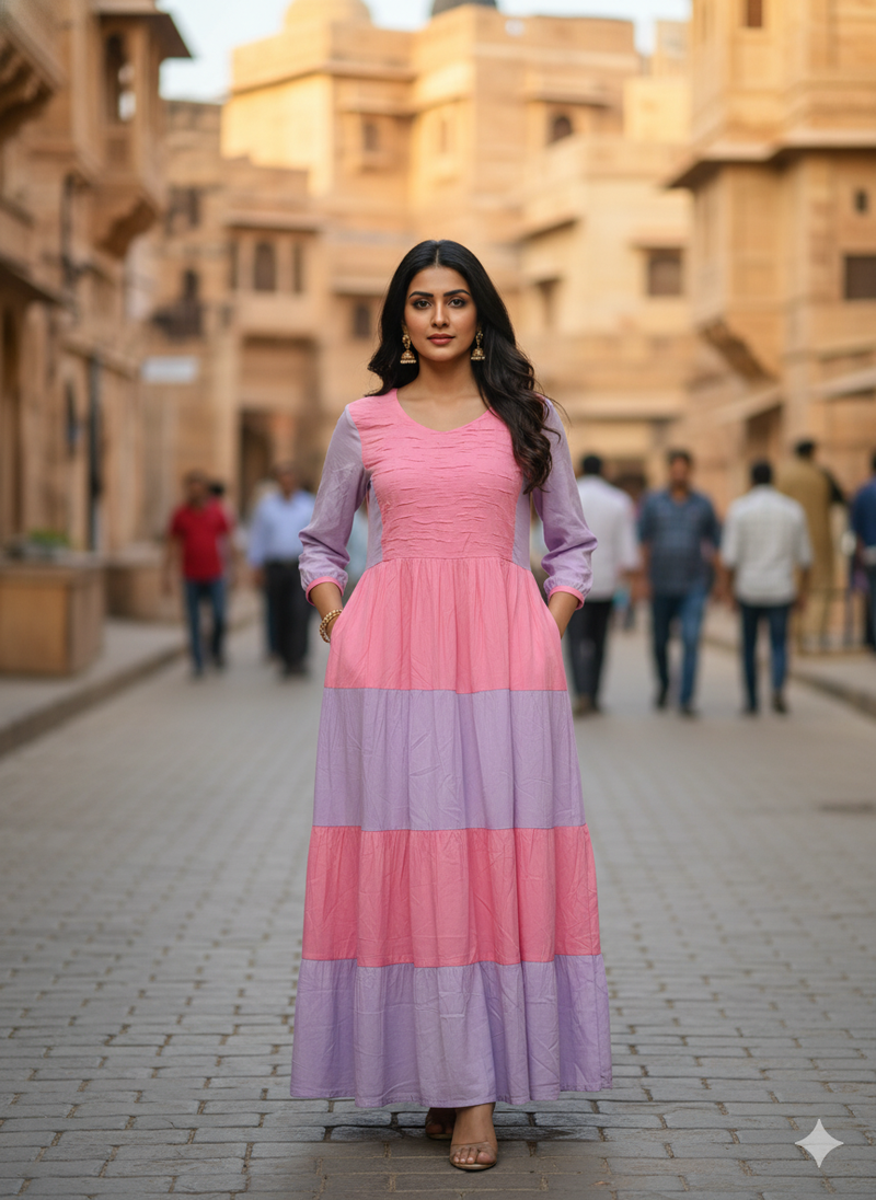 Ftdiva women's solid viscose rayon anarkali kurti in multicolor