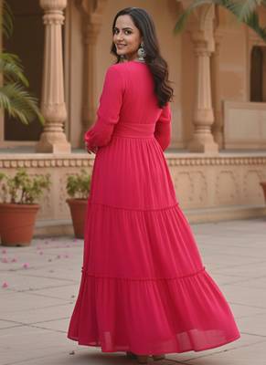 Ftdiva women's solid cotton anarkali kurti in magenta 2