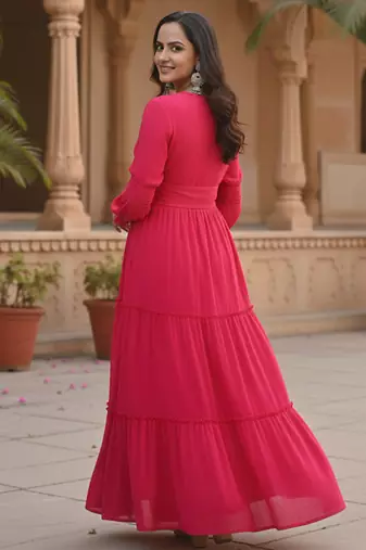 Ftdiva women's solid cotton anarkali kurti in magenta