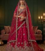 Alluring Pink Embroidered Silk Bridal Lehenga Choli With Double Dupatta