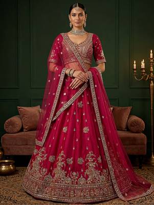 pink embroidered silk bridal lehenga choli with dupatta 2