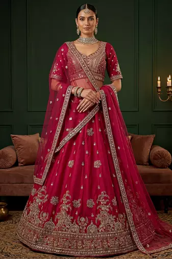 pink embroidered silk bridal lehenga choli with dupatta