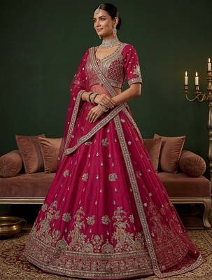 pink embroidered silk bridal lehenga choli with dupatta 3