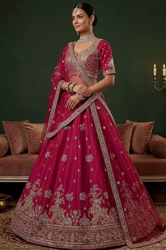 pink embroidered silk bridal lehenga choli with dupatta
