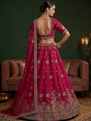 pink embroidered silk bridal lehenga choli with dupatta 4