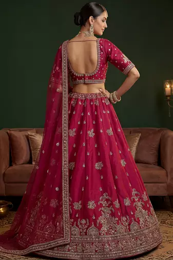 pink embroidered silk bridal lehenga choli with dupatta