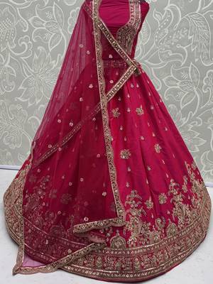 pink embroidered silk bridal lehenga choli with dupatta 5