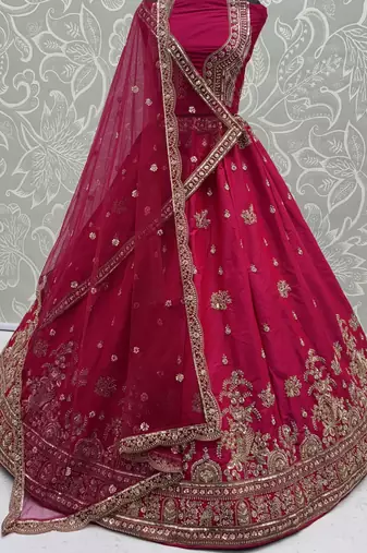 pink embroidered silk bridal lehenga choli with dupatta