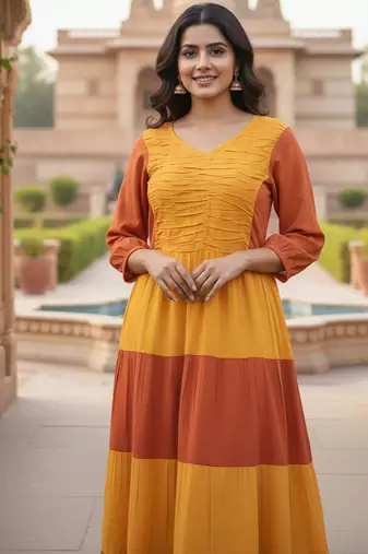 Ftdiva women's solid viscose rayon anarkali kurti in multicolor