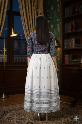 Ftdiva women's rayon anarkali kurti with jacket in white & blue 2