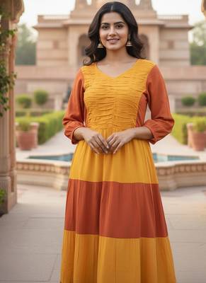 Ftdiva women's solid viscose rayon anarkali kurti in multicolor 4