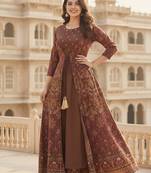 Ftdiva women's embroidered anarkali brown printed kurti in rayon