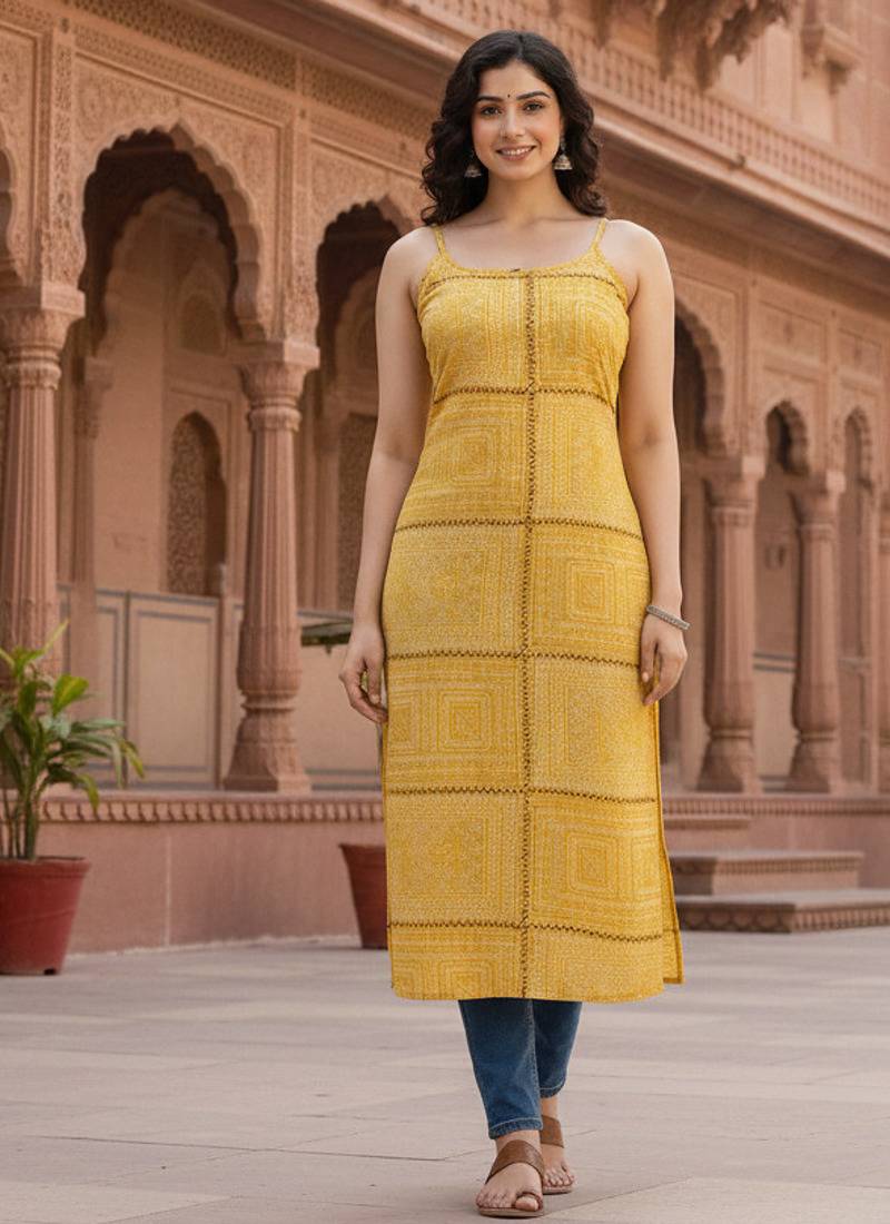 Ftdiva women's sleeveless printed frontslit kurta in maroon