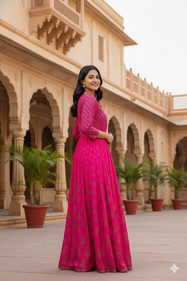 Ftdiva women's embroidered anarkali long magenta kurti in rayon 4