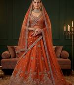 Tantalizing Orange Dori Work Silk Bridal Lehenga Choli With Double Dupatta