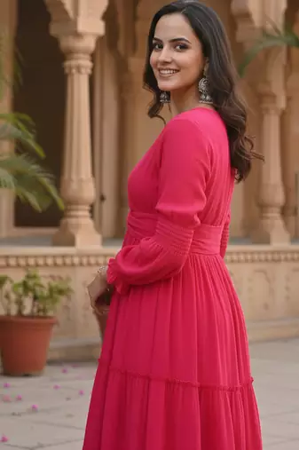 Ftdiva women's solid cotton anarkali kurti in magenta