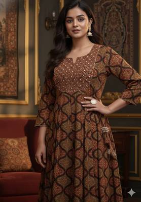 Ftdiva women's embroidered anarkali rayon long kurti in multicolor  ( long kurti, festive kurti, kurti for women,) 5