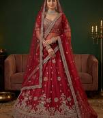 Appealing Red Bead Work Silk Bridal Lehenga Choli With Double Dupatta