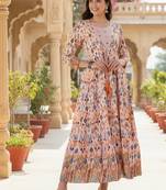 Ftdiva women's  embroidered anarkali pink printed kurti in rayon