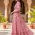 Ftdiva women's  embroidered anarkali pink printed kurti in rayon