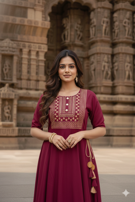 Ftdiva women's  embroidered anarkali red printed kurti in rayon 5