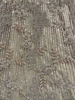beige sequins net sangeet wear lehenga choli with dupatta 6