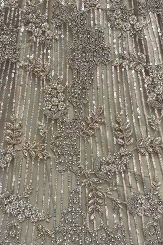 beige sequins net sangeet wear lehenga choli with dupatta