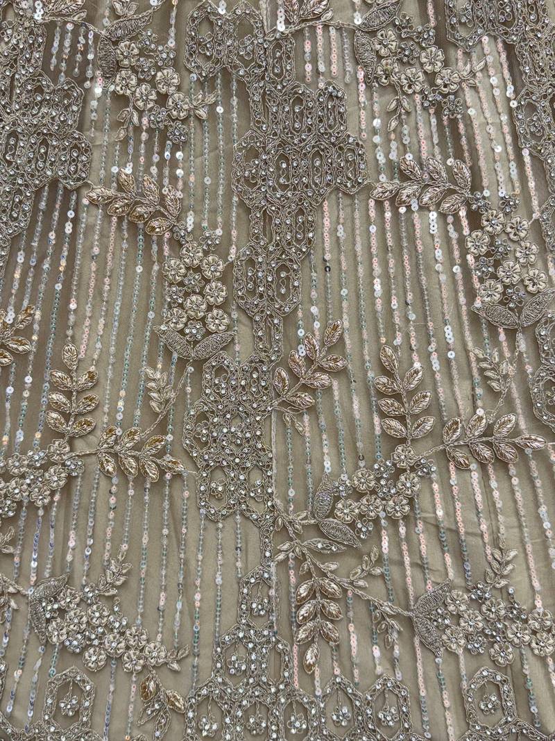 Noteworthy Beige Sequins Net Sangeet Wear Lehenga Choli With Dupatta