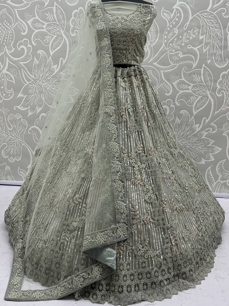 Lavish Green Dori Embroidered Net Wedding Wear Lehenga Choli