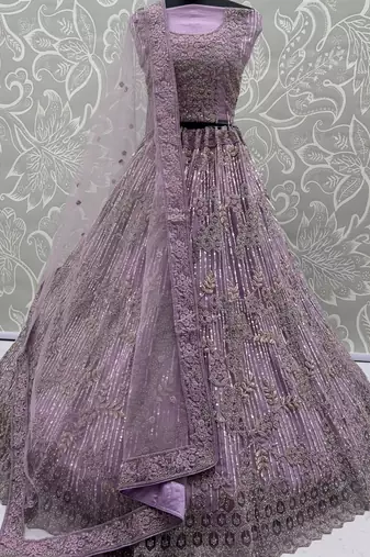 lavender zircon work net bridesmaid lehenga with blouse